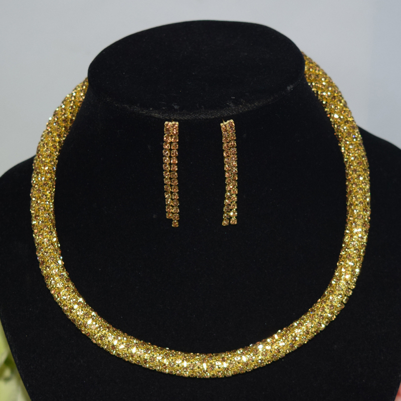 Vjenčani set nakita: ogrlica s 1/2/3 redom, narukvica i naušnice, legura, rhinestones, okrugli privjesci
