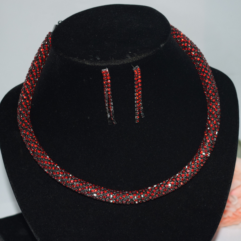 Vjenčani set nakita: ogrlica s 1/2/3 redom, narukvica i naušnice, legura, rhinestones, okrugli privjesci