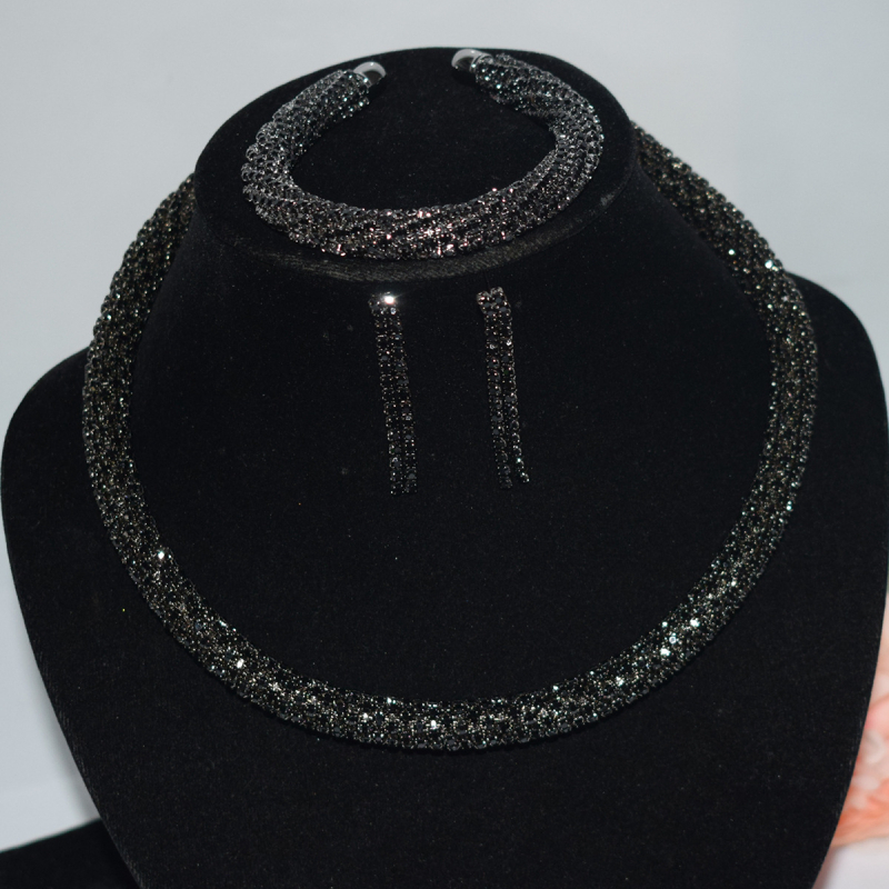 Vjenčani set nakita: ogrlica s 1/2/3 redom, narukvica i naušnice, legura, rhinestones, okrugli privjesci