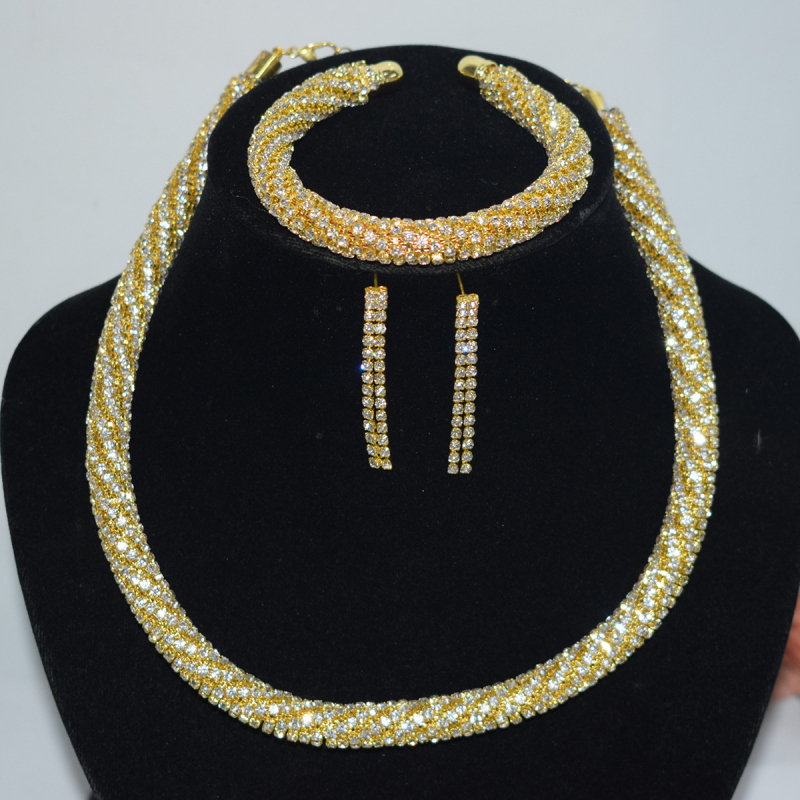 Vjenčani set nakita: ogrlica s 1/2/3 redom, narukvica i naušnice, legura, rhinestones, okrugli privjesci