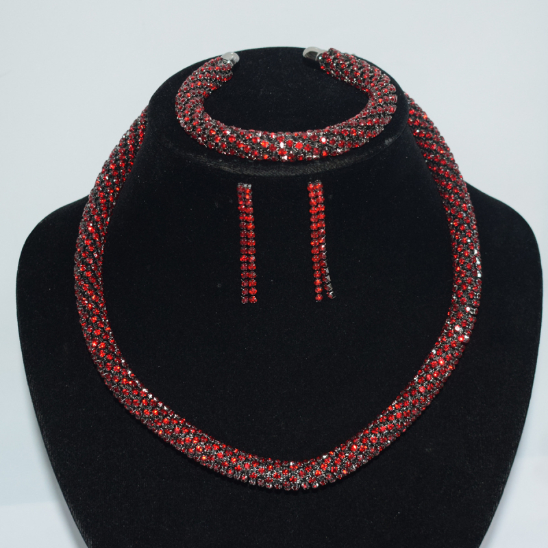 Vjenčani set nakita: ogrlica s 1/2/3 redom, narukvica i naušnice, legura, rhinestones, okrugli privjesci