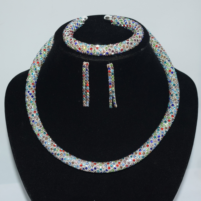 Vjenčani set nakita: ogrlica s 1/2/3 redom, narukvica i naušnice, legura, rhinestones, okrugli privjesci