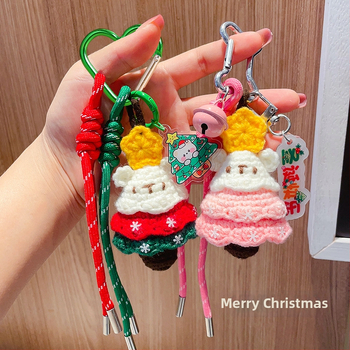 Villane heegeldatud jõulukuuse võtmehoidja – pehme karikatuurstiilis aksessuaar jõuludeks