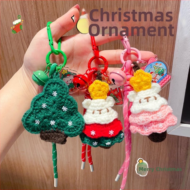 Villane heegeldatud jõulukuuse võtmehoidja – pehme karikatuurstiilis aksessuaar jõuludeks