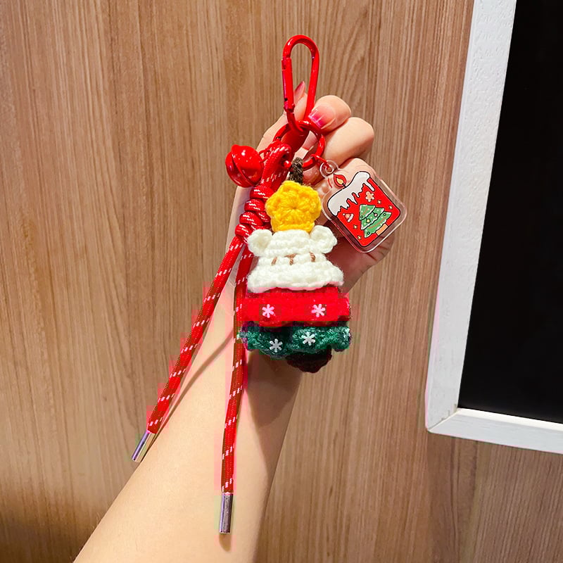 Villane heegeldatud jõulukuuse võtmehoidja – pehme karikatuurstiilis aksessuaar jõuludeks