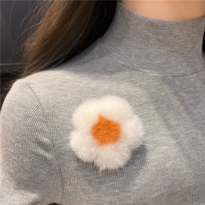 Χειροποίητη καρφίτσα από γούνα μίνκ σε σχήμα μικρού λουλουδιού, διακοσμητικό αξεσουάρ για πουλόβερ και σακίδιο, unisex