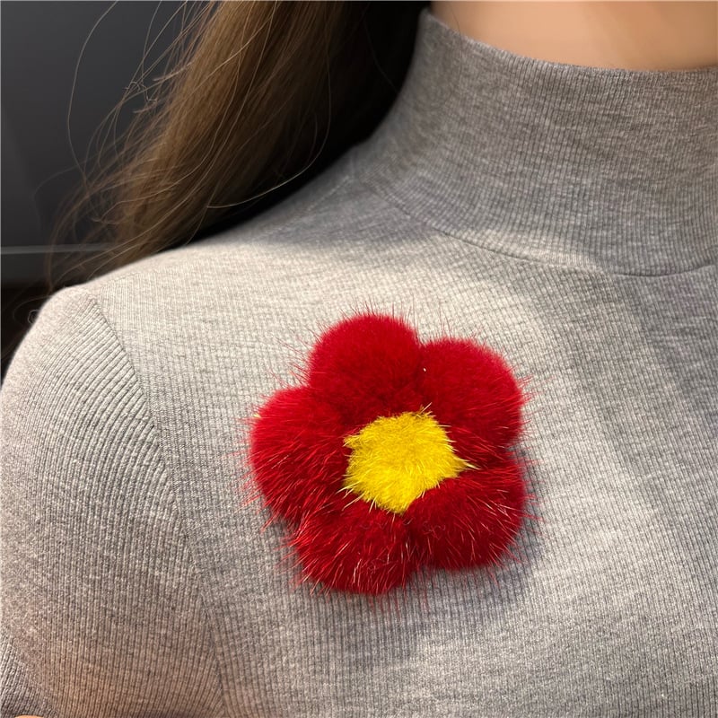 Χειροποίητη καρφίτσα από γούνα μίνκ σε σχήμα μικρού λουλουδιού, διακοσμητικό αξεσουάρ για πουλόβερ και σακίδιο, unisex