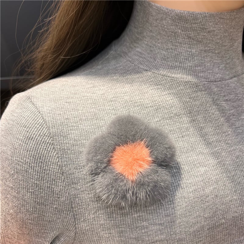 Χειροποίητη καρφίτσα από γούνα μίνκ σε σχήμα μικρού λουλουδιού, διακοσμητικό αξεσουάρ για πουλόβερ και σακίδιο, unisex