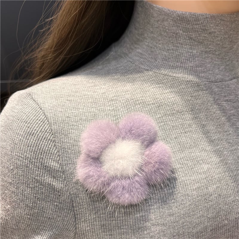 Χειροποίητη καρφίτσα από γούνα μίνκ σε σχήμα μικρού λουλουδιού, διακοσμητικό αξεσουάρ για πουλόβερ και σακίδιο, unisex