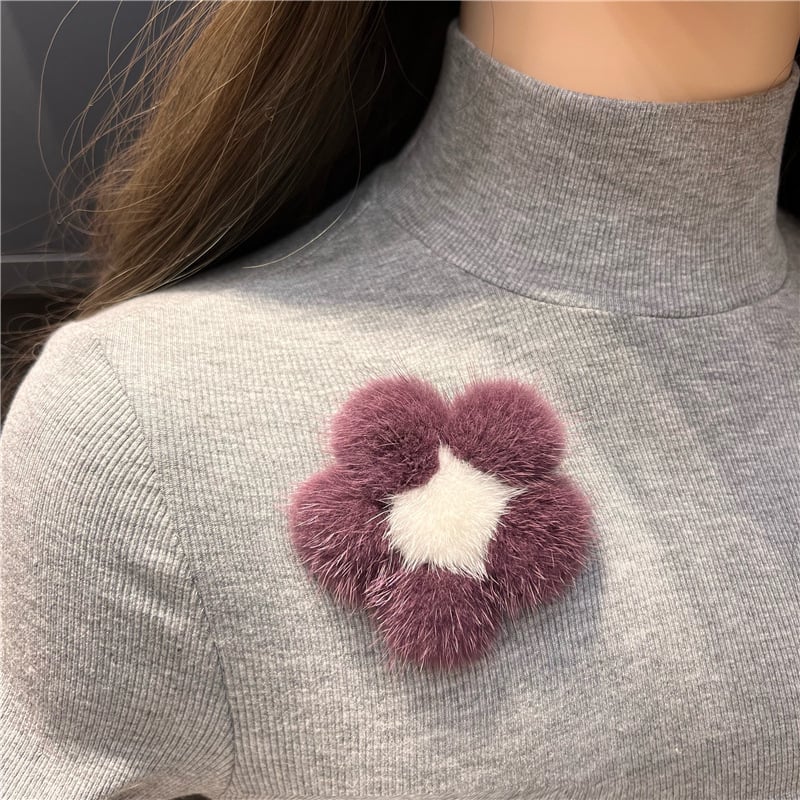 Χειροποίητη καρφίτσα από γούνα μίνκ σε σχήμα μικρού λουλουδιού, διακοσμητικό αξεσουάρ για πουλόβερ και σακίδιο, unisex