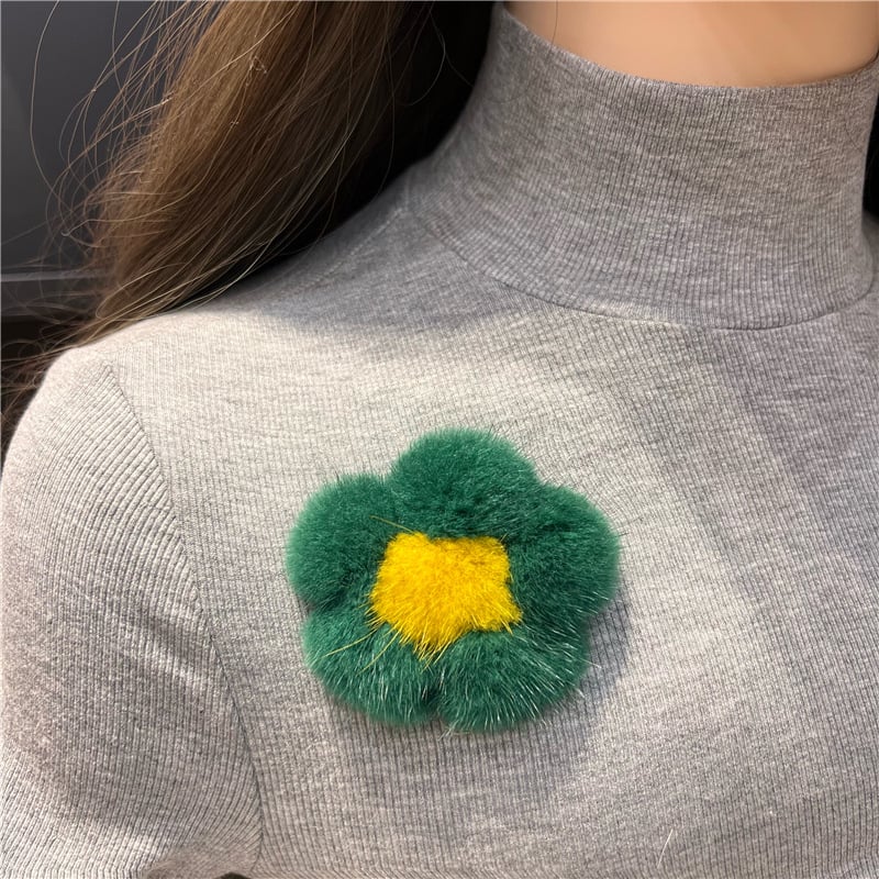 Χειροποίητη καρφίτσα από γούνα μίνκ σε σχήμα μικρού λουλουδιού, διακοσμητικό αξεσουάρ για πουλόβερ και σακίδιο, unisex