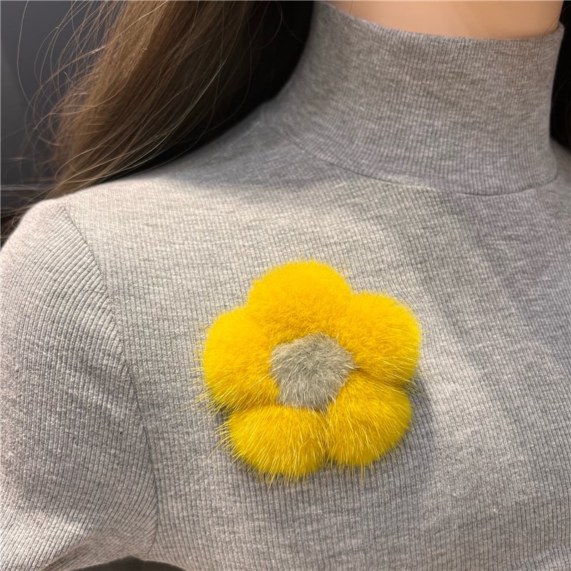Χειροποίητη καρφίτσα από γούνα μίνκ σε σχήμα μικρού λουλουδιού, διακοσμητικό αξεσουάρ για πουλόβερ και σακίδιο, unisex