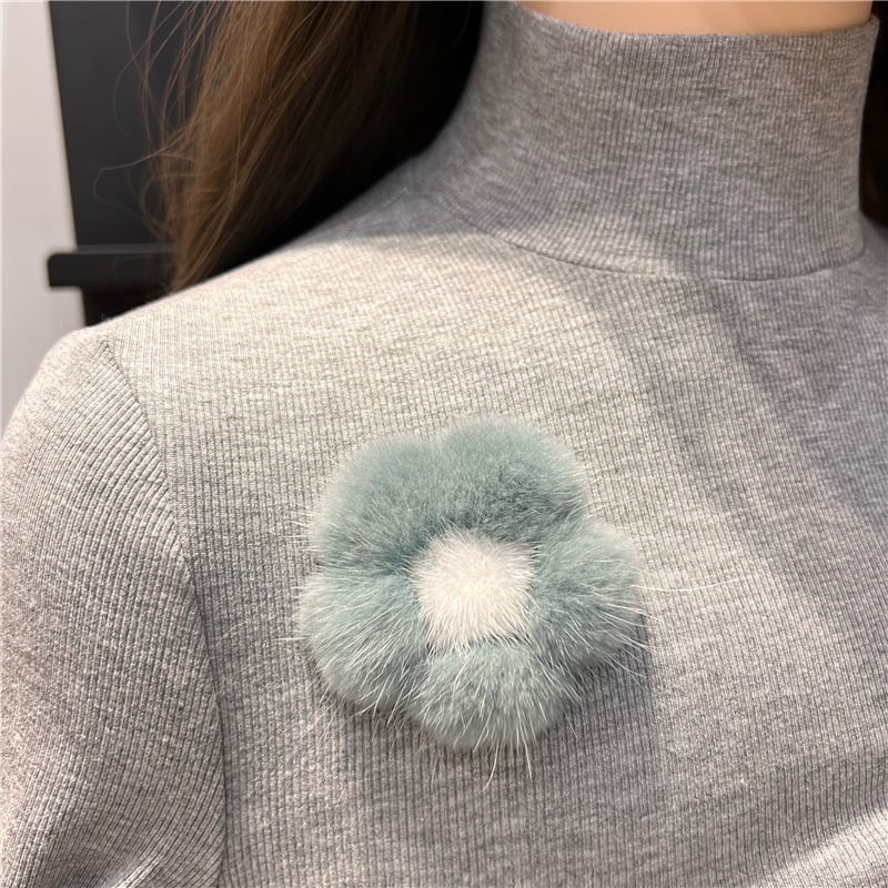 Χειροποίητη καρφίτσα από γούνα μίνκ σε σχήμα μικρού λουλουδιού, διακοσμητικό αξεσουάρ για πουλόβερ και σακίδιο, unisex