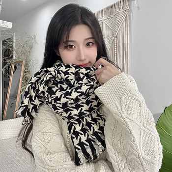 Šal s klasičnim houndstooth uzorkom, imitacija kašmira, twill pletenina, topao zimi