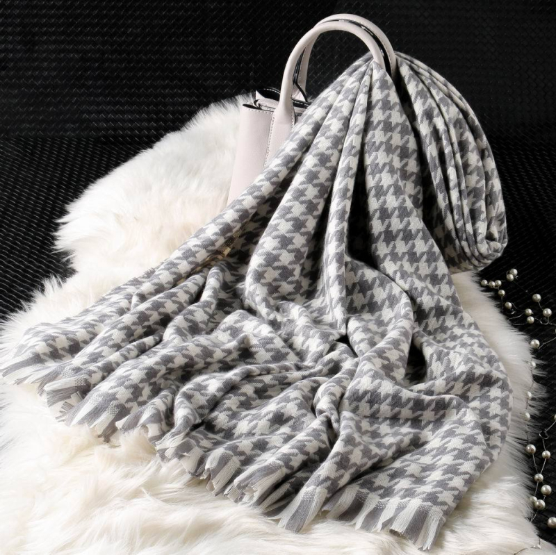 Šal s klasičnim houndstooth uzorkom, imitacija kašmira, twill pletenina, topao zimi