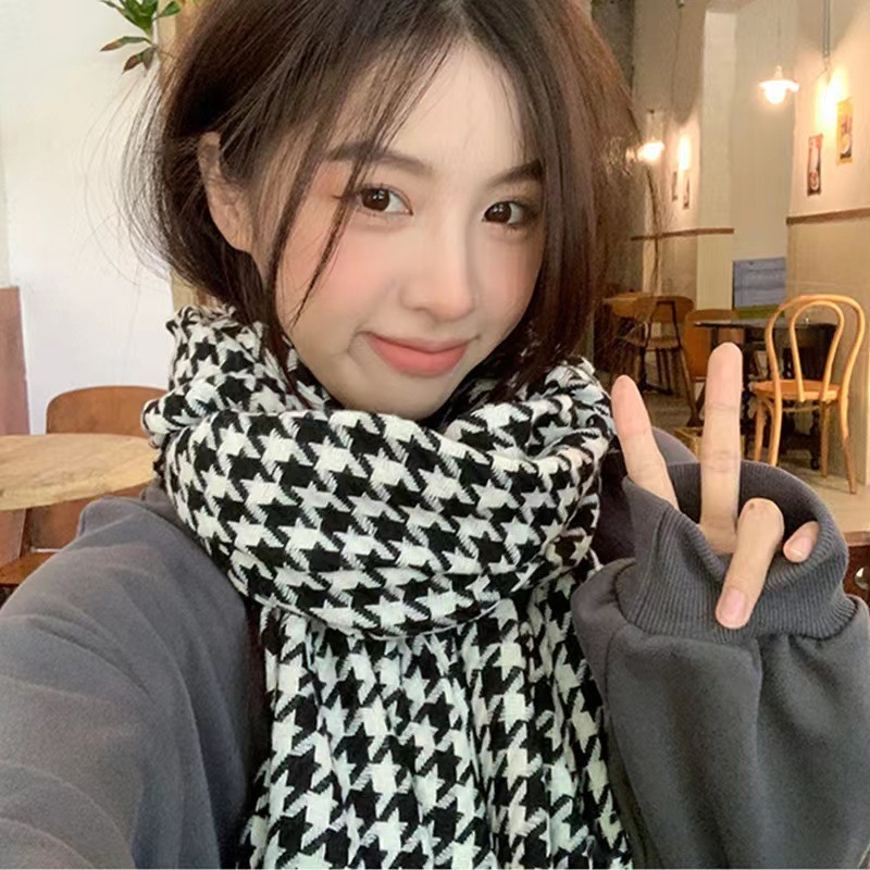 Šal s klasičnim houndstooth uzorkom, imitacija kašmira, twill pletenina, topao zimi