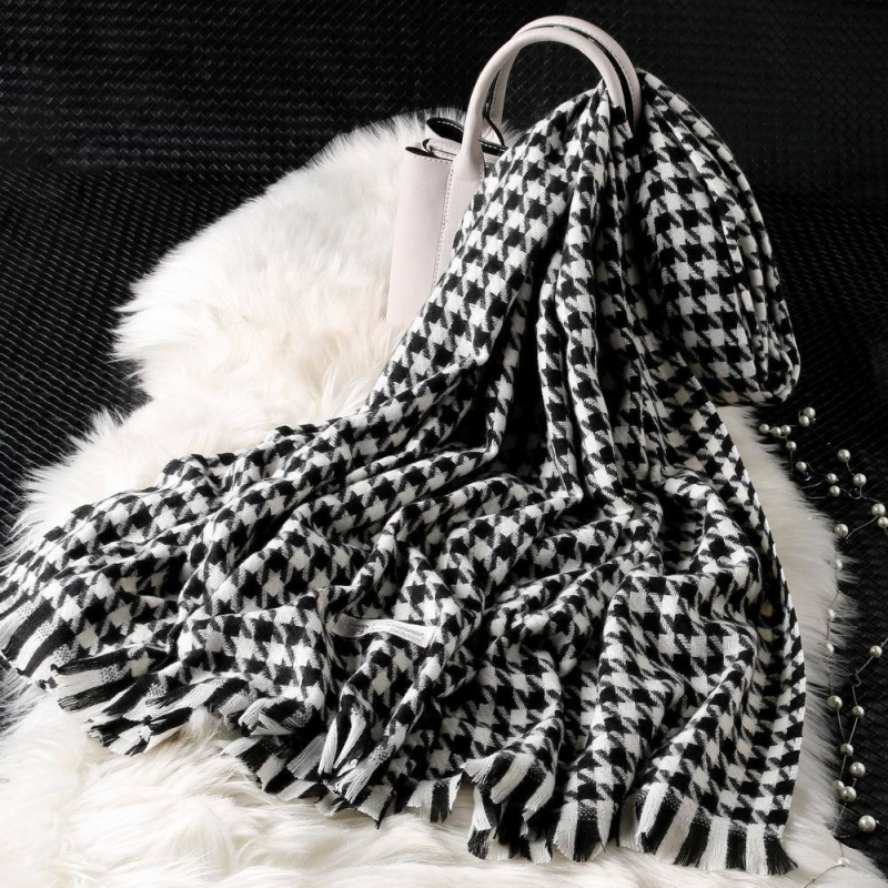 Šal s klasičnim houndstooth uzorkom, imitacija kašmira, twill pletenina, topao zimi