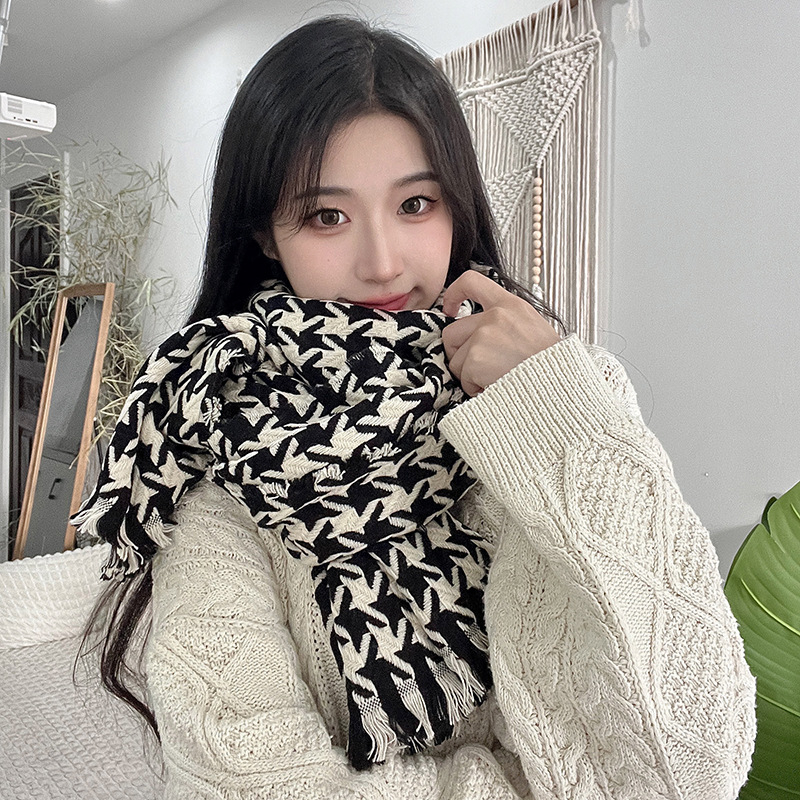 Šal s klasičnim houndstooth uzorkom, imitacija kašmira, twill pletenina, topao zimi