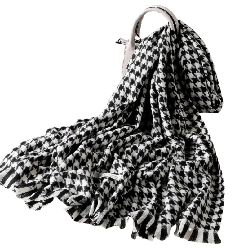 Šal s klasičnim houndstooth uzorkom, imitacija kašmira, twill pletenina, topao zimi