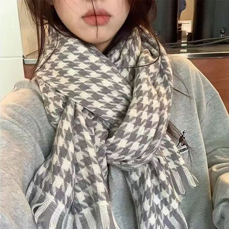 Šal s klasičnim houndstooth uzorkom, imitacija kašmira, twill pletenina, topao zimi