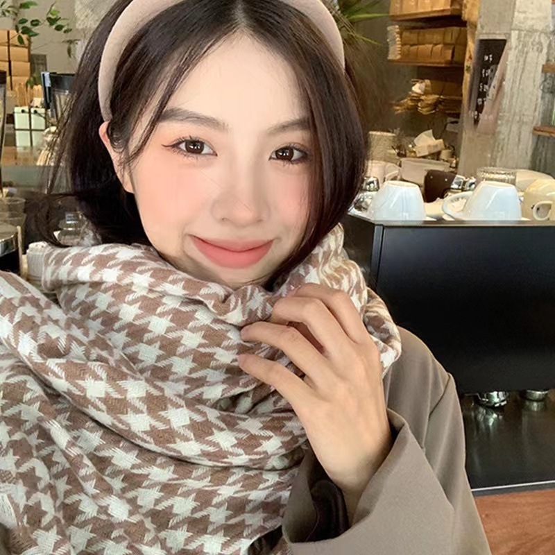 Šal s klasičnim houndstooth uzorkom, imitacija kašmira, twill pletenina, topao zimi