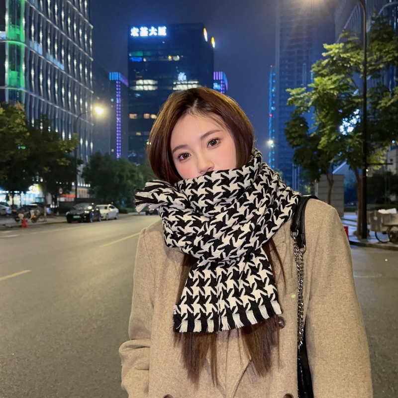 Šal s klasičnim houndstooth uzorkom, imitacija kašmira, twill pletenina, topao zimi