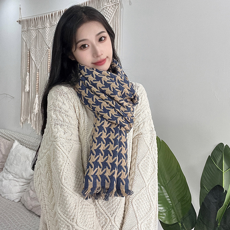 Šal s klasičnim houndstooth uzorkom, imitacija kašmira, twill pletenina, topao zimi