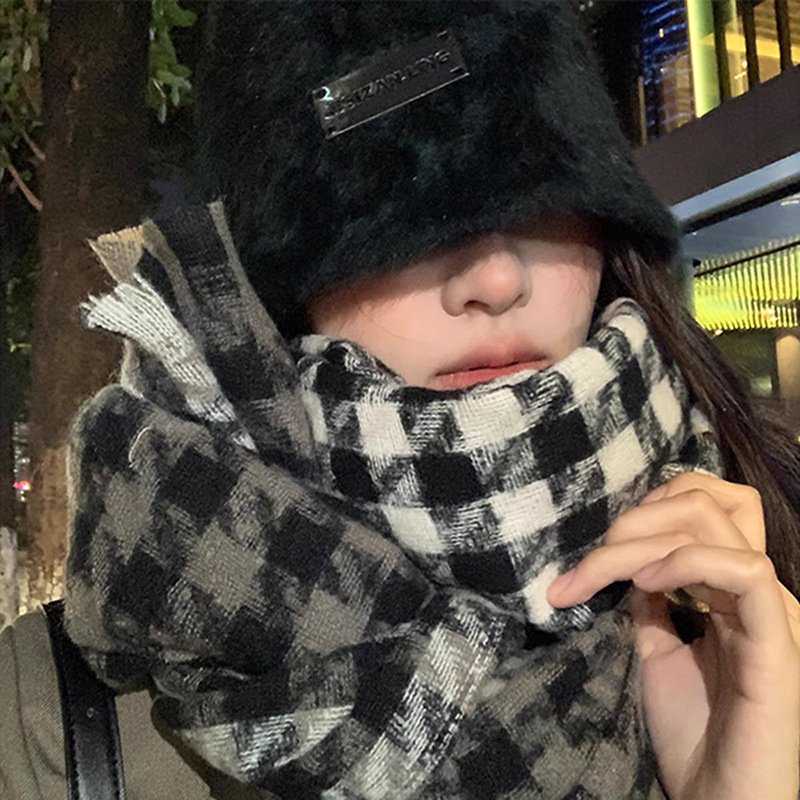Šal s klasičnim houndstooth uzorkom, imitacija kašmira, twill pletenina, topao zimi