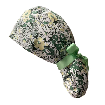 Хирургическа шапка за медицински сестри с копче и лента за дълга коса, клетъчен принт, куполна шапка