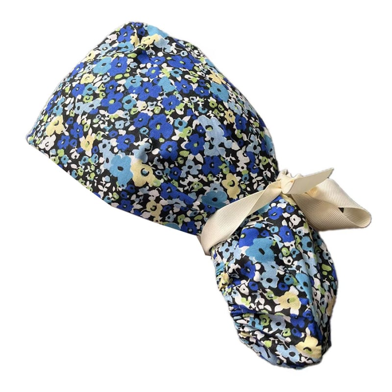 Хирургическа шапка за медицински сестри с копче и лента за дълга коса, клетъчен принт, куполна шапка