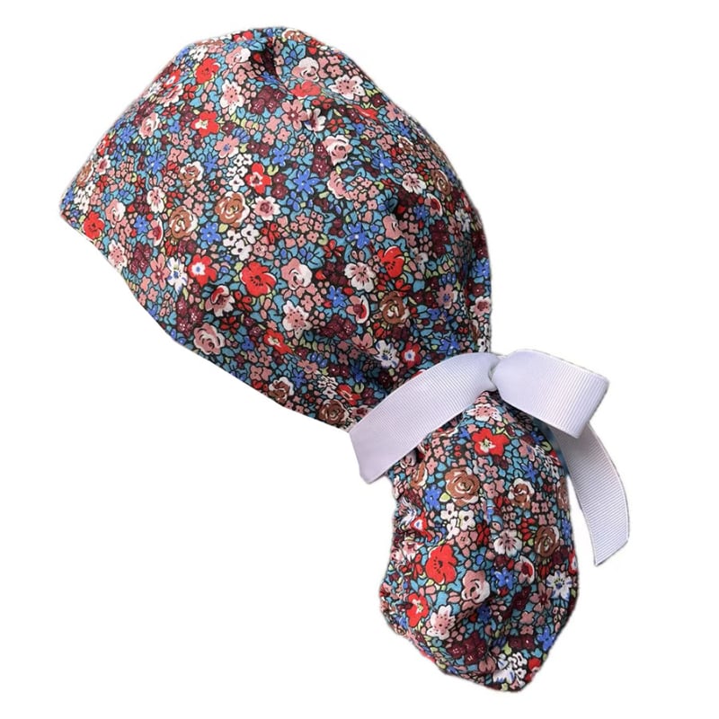 Хирургическа шапка за медицински сестри с копче и лента за дълга коса, клетъчен принт, куполна шапка