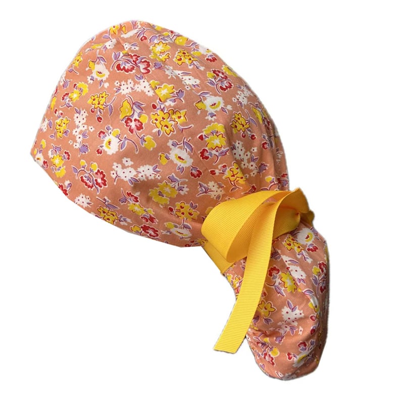 Хирургическа шапка за медицински сестри с копче и лента за дълга коса, клетъчен принт, куполна шапка