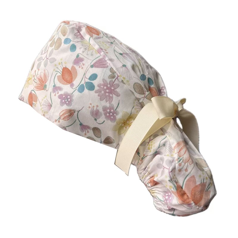 Хирургическа шапка за медицински сестри с копче и лента за дълга коса, клетъчен принт, куполна шапка