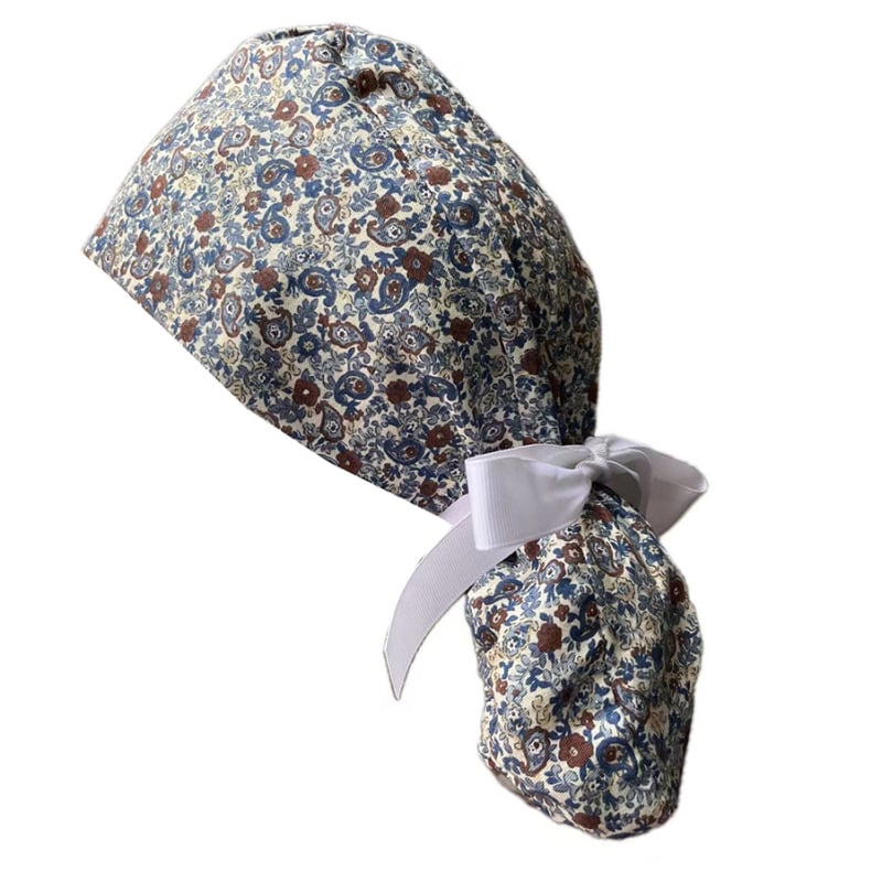 Хирургическа шапка за медицински сестри с копче и лента за дълга коса, клетъчен принт, куполна шапка