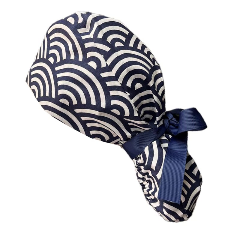 Хирургическа шапка за медицински сестри с копче и лента за дълга коса, клетъчен принт, куполна шапка