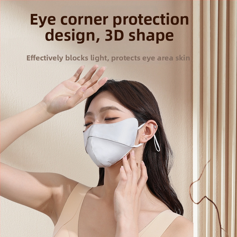 Hedvábná maska na oči s 3D dizajnom, UV ochrana, monochromatický vzor, s uchami, dekoratívna, unisex