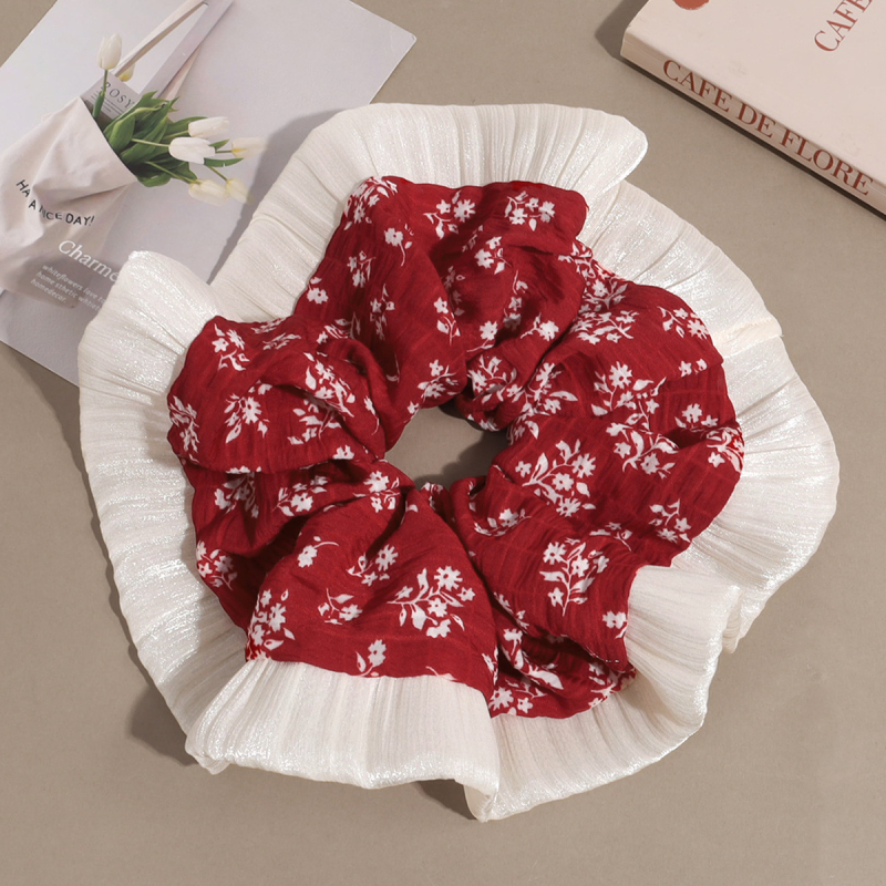 Dodatak za kosu - korejski stil, cvjetni čipkasti scrunchie za čvor, materijal: tkanina, ručna izrada, Charfoo 25080102