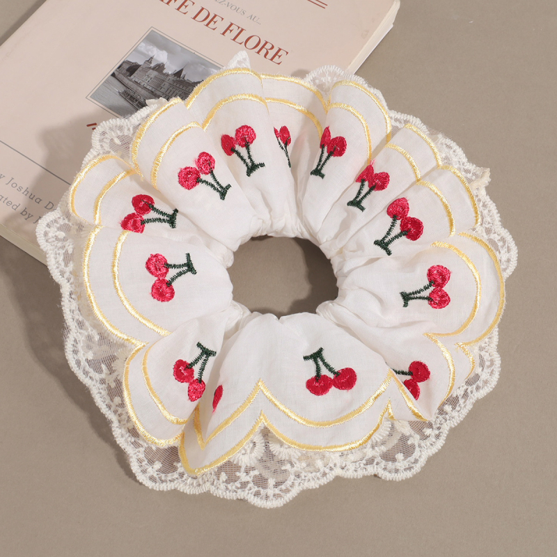 Dodatak za kosu - korejski stil, cvjetni čipkasti scrunchie za čvor, materijal: tkanina, ručna izrada, Charfoo 25080102