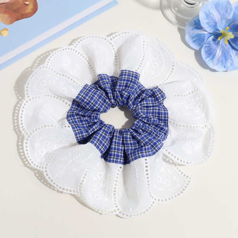 Dodatak za kosu - korejski stil, cvjetni čipkasti scrunchie za čvor, materijal: tkanina, ručna izrada, Charfoo 25080102