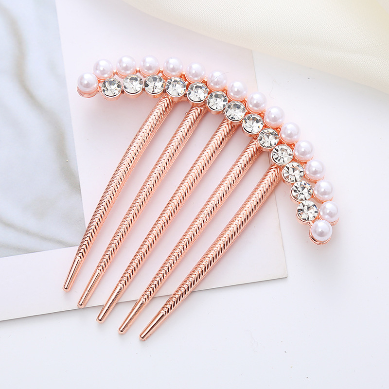 Ретро метален гребен за коса с пет зъба, аметистови кристали, флорална стилизация, ръчно изработен аксесоар за коса.