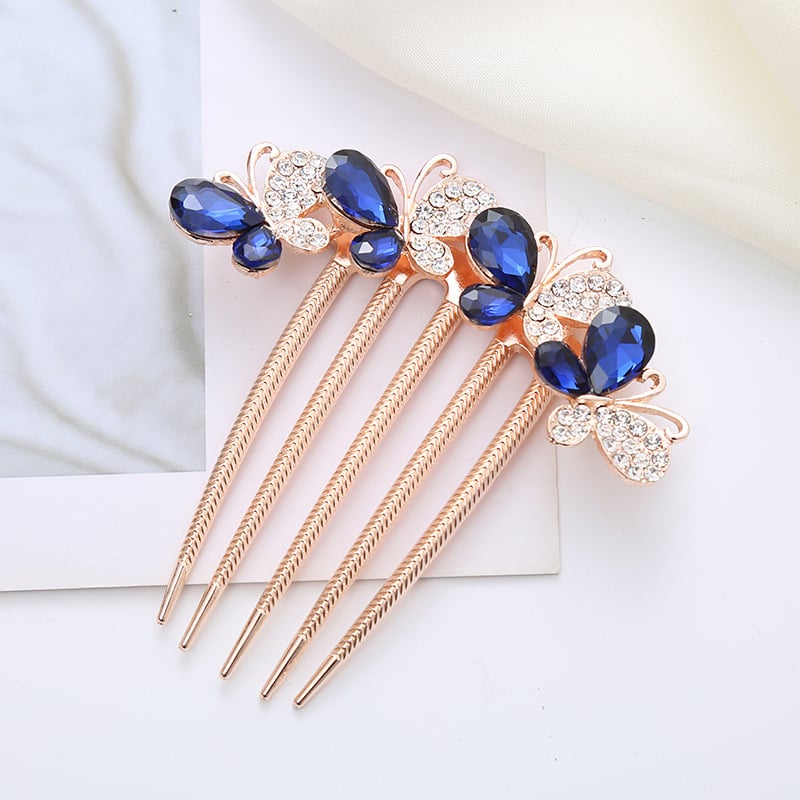 Ретро метален гребен за коса с пет зъба, аметистови кристали, флорална стилизация, ръчно изработен аксесоар за коса.