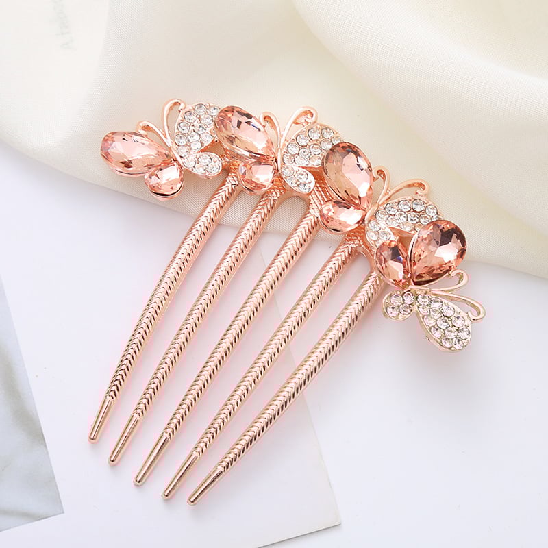 Ретро метален гребен за коса с пет зъба, аметистови кристали, флорална стилизация, ръчно изработен аксесоар за коса.