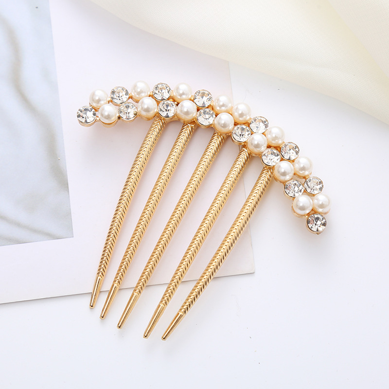 Ретро метален гребен за коса с пет зъба, аметистови кристали, флорална стилизация, ръчно изработен аксесоар за коса.