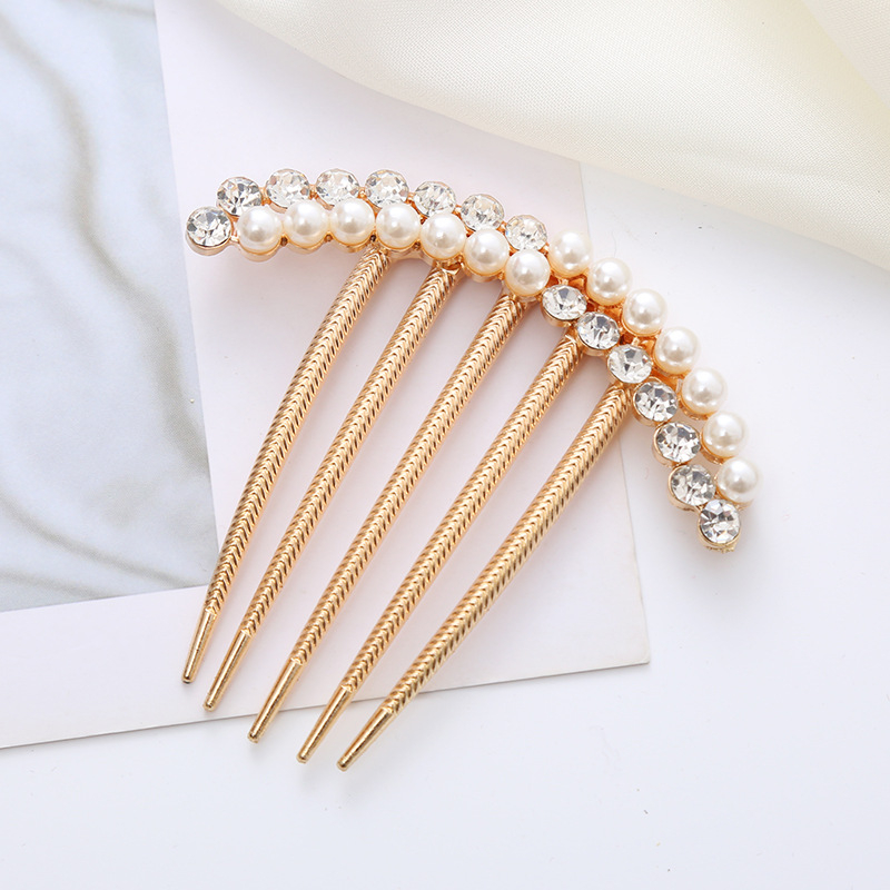 Ретро метален гребен за коса с пет зъба, аметистови кристали, флорална стилизация, ръчно изработен аксесоар за коса.