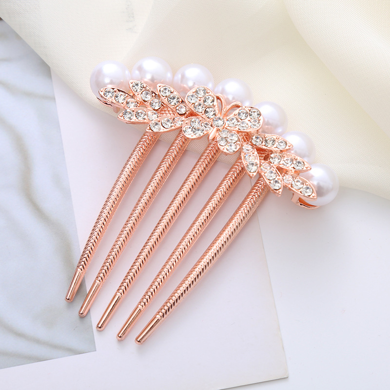 Ретро метален гребен за коса с пет зъба, аметистови кристали, флорална стилизация, ръчно изработен аксесоар за коса.