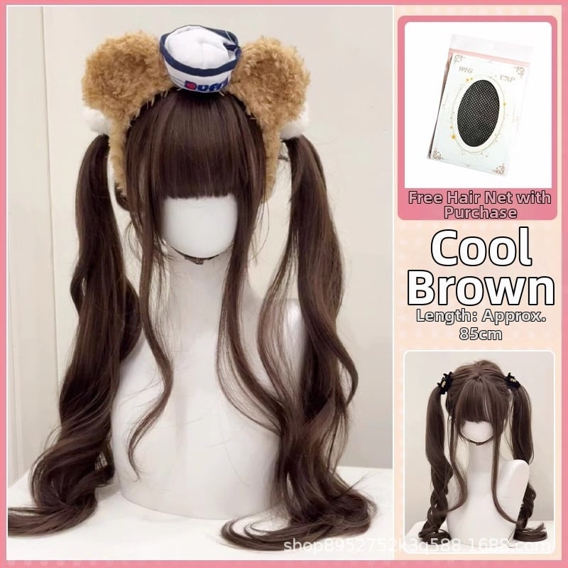 Parūka ar divām astiņām, garas viļņotas cirtas, pilna galva, augsttemperatūras šķiedras