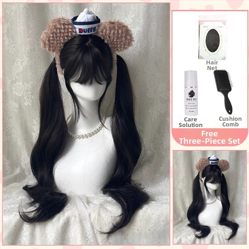 Parūka ar divām astiņām, garas viļņotas cirtas, pilna galva, augsttemperatūras šķiedras