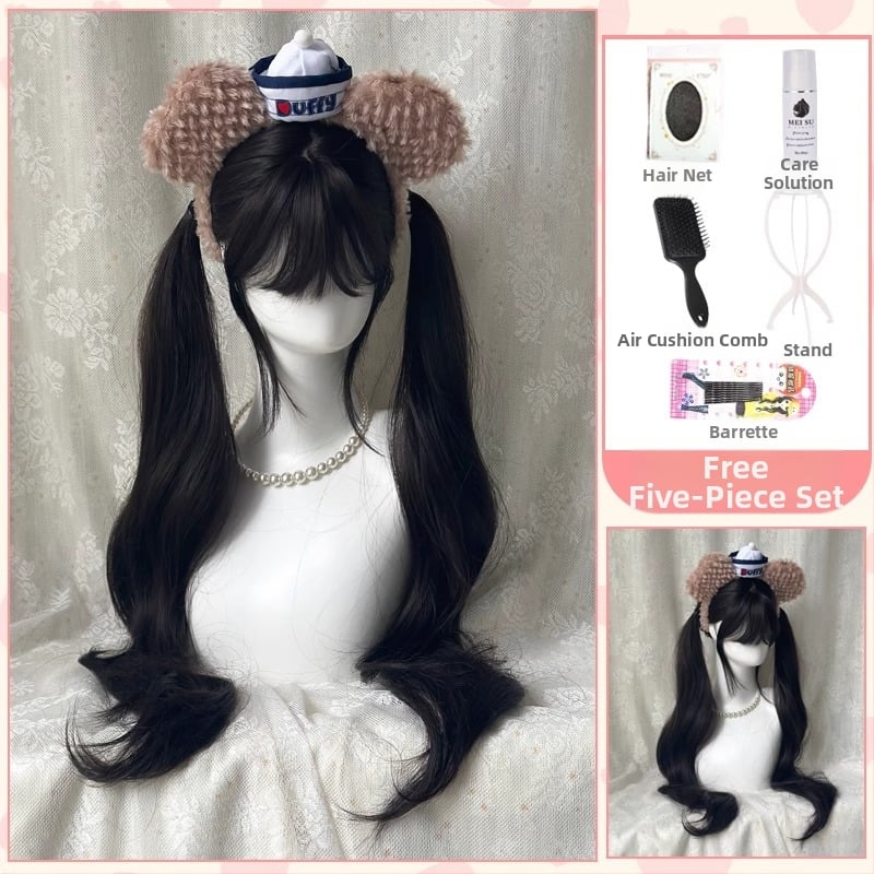 Parūka ar divām astiņām, garas viļņotas cirtas, pilna galva, augsttemperatūras šķiedras