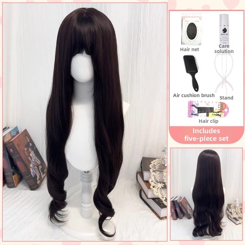 Parūka ar divām astiņām, garas viļņotas cirtas, pilna galva, augsttemperatūras šķiedras