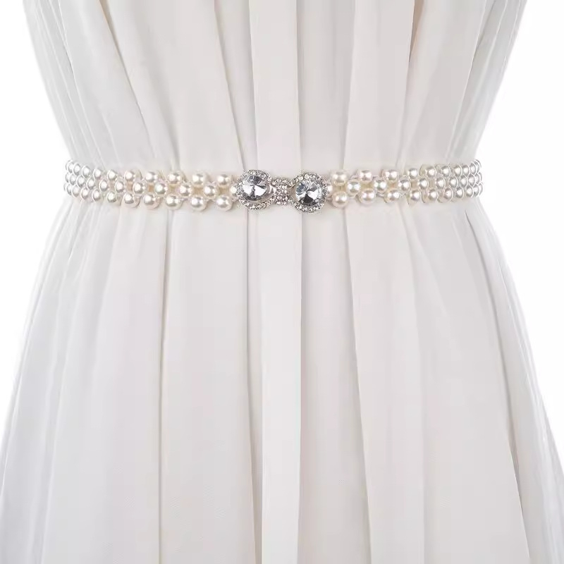 Parytis stiliaus juosmens grandinėlė su perlomis moterims, plastmasė, vieno kilpos dizainas